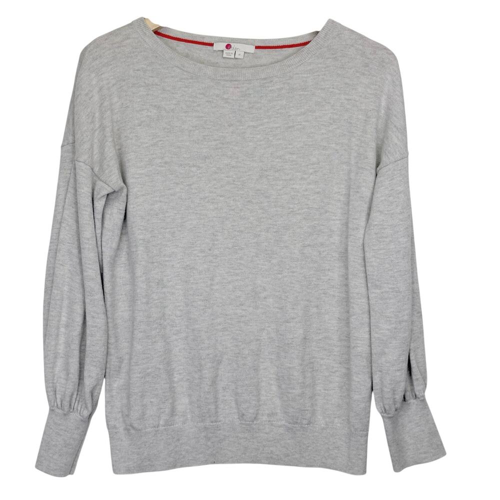 BODEN Muriel Wool Blend Sweater Womens M Balloon Sleeve Light Gray Crewneck Knit